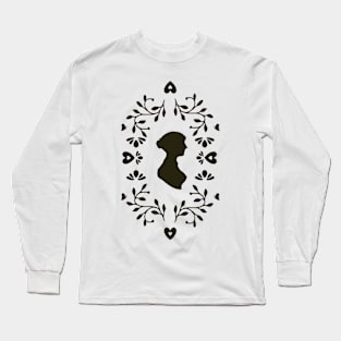 Jane Austen Silhouette Surrounded By Botanical Folk Art and Butterflies Long Sleeve T-Shirt